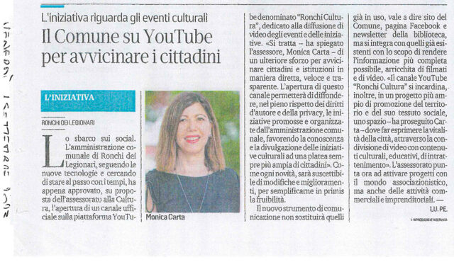 Articolo su canale YouTube Ronchi Cultura 01/09/23