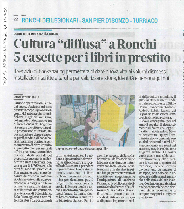 articolo il piccolo 7/9/23 casette libri