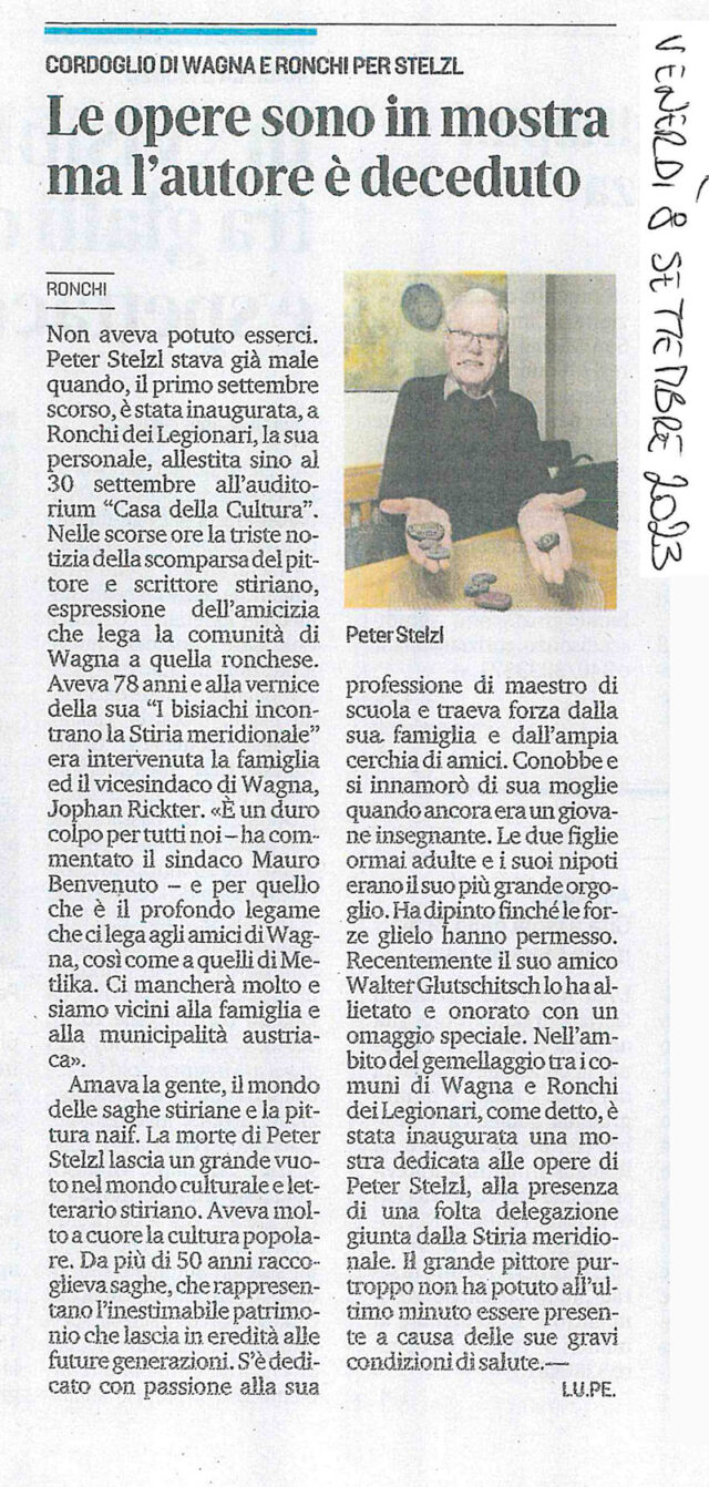Articolo su il piccolo 8/9/23 Peter Stelzl - rassegna stampa